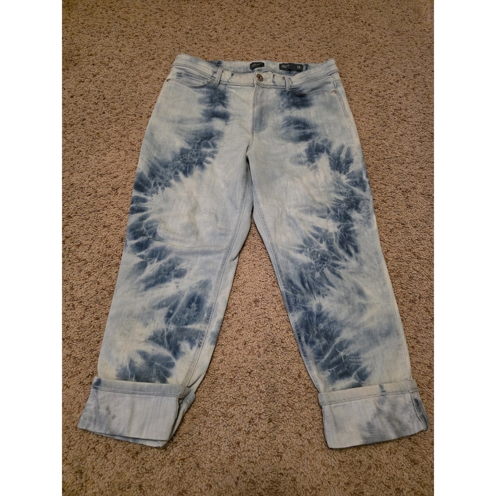 J‎ Jill Denim Jeans Womens 12 Petite Blue Tie Dye High Rise Cropped Cuffed Pants